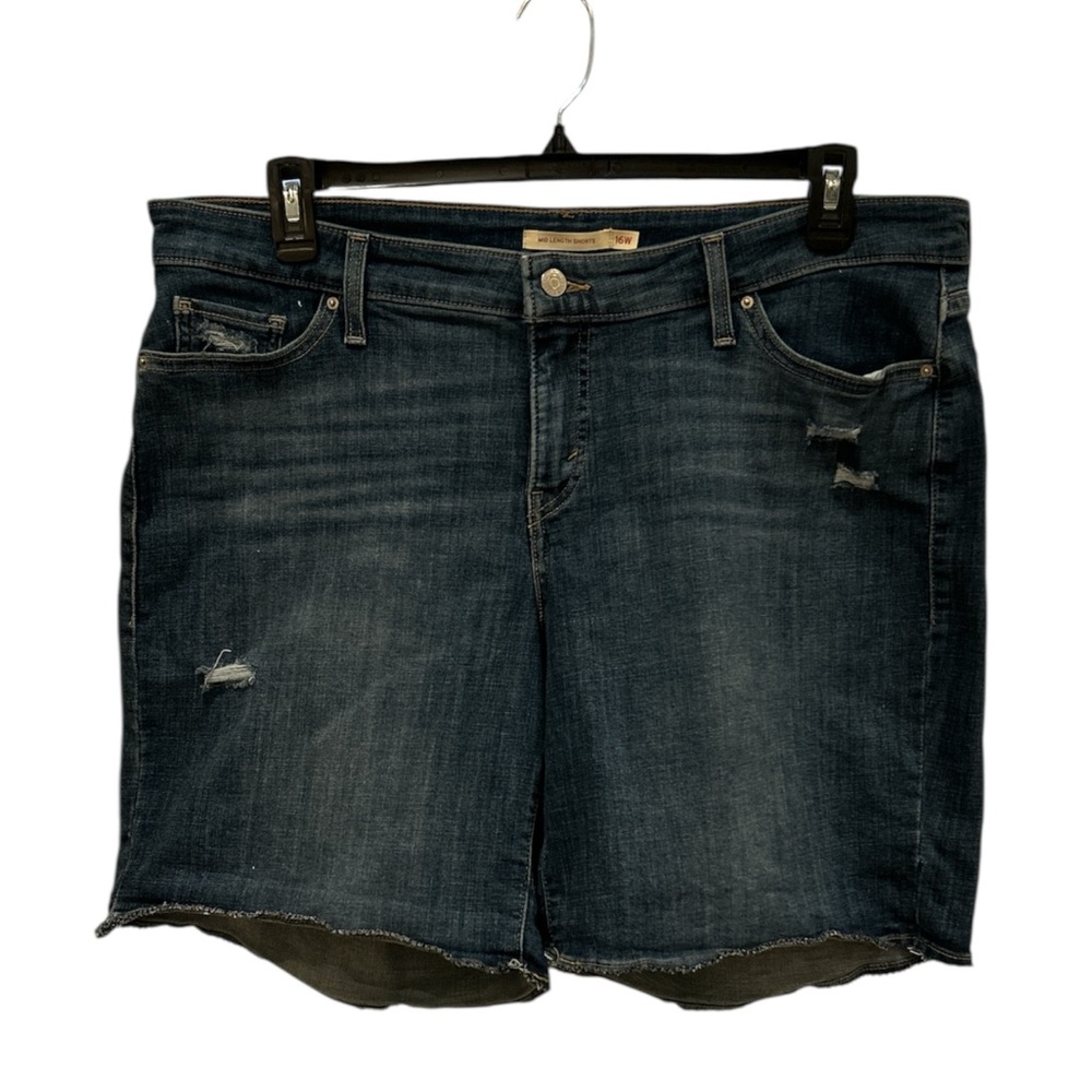 Levi's Distressed Dark Blue Jean Mid Length Stretch Shorts